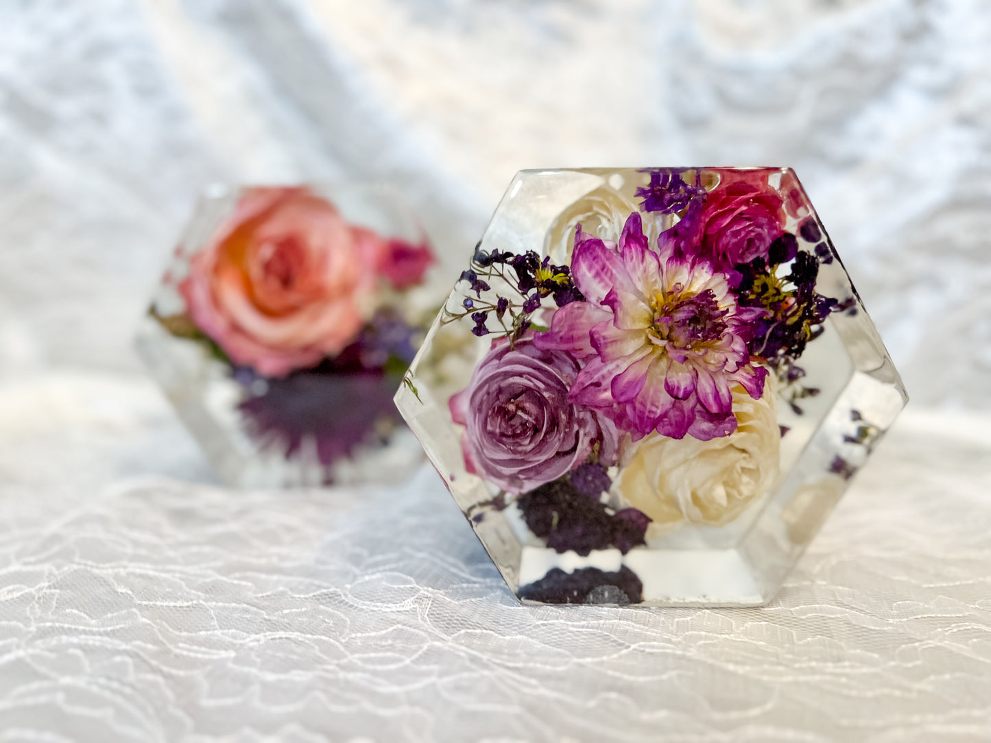 5" Hexagon Resin Flower Preservation