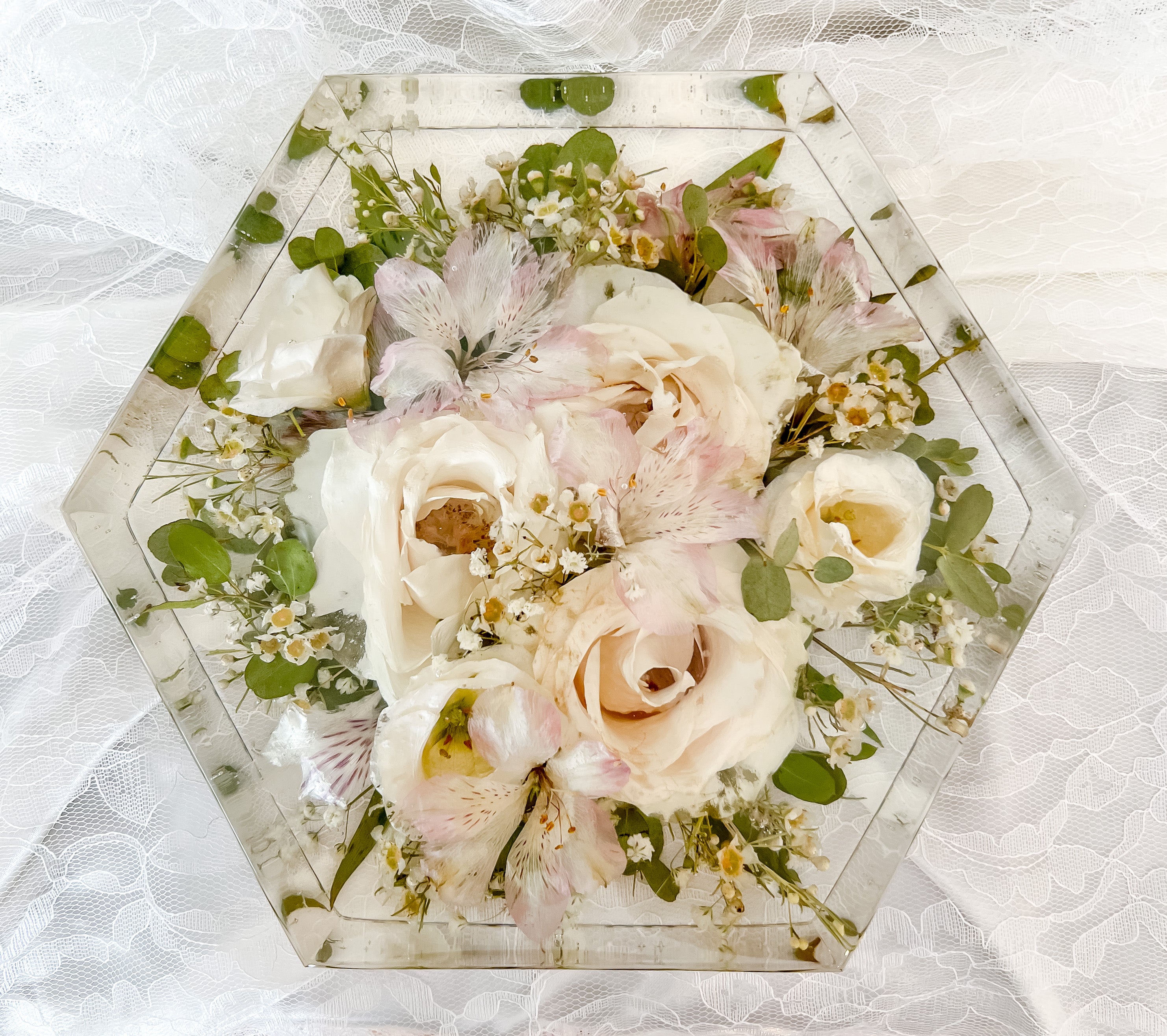 Hexagon Resin Wedding Bouquet Preservation Using Your Wedding Flowers  Floral Wedding Keepsake Bride Gift Dried Bouquet Flowers 