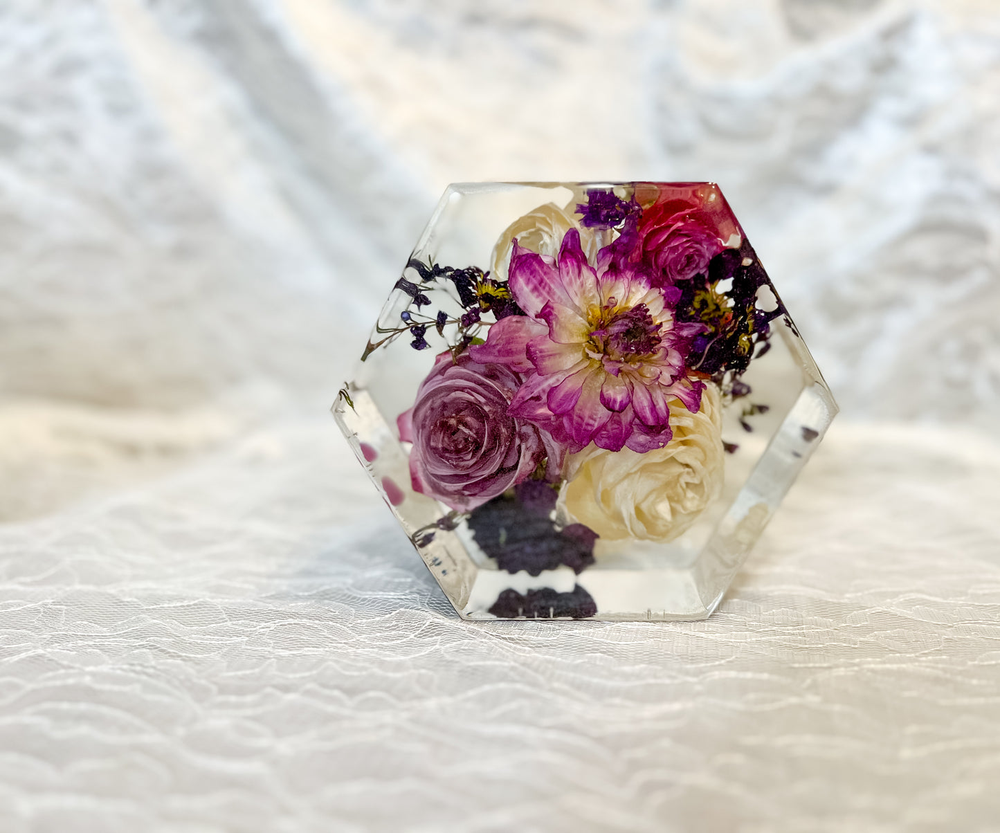 5" Hexagon Resin Flower Preservation