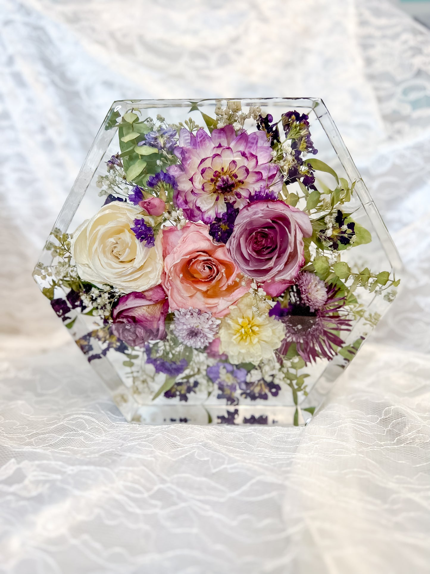 9" Hexagon Resin Flower Preservation
