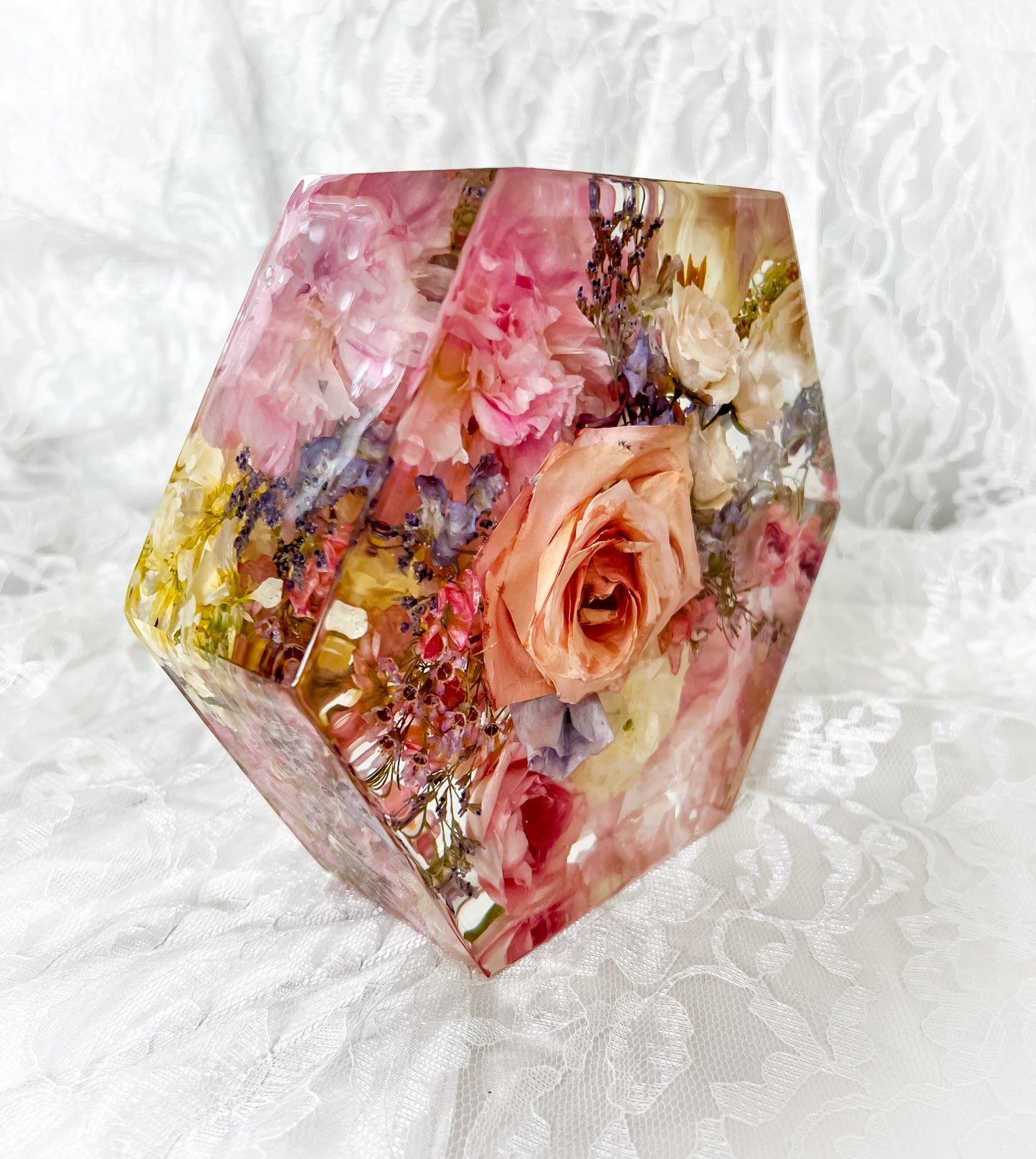 7" Hexagon Resin Flower Preservation