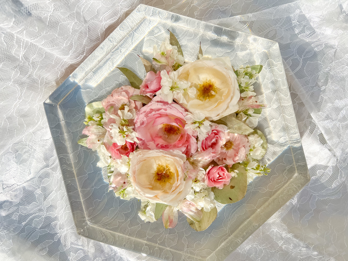 11" Hexagon Resin Flower Preservation