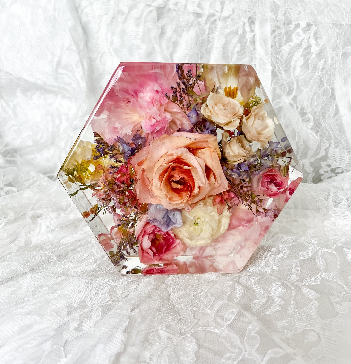 7" Hexagon Resin Flower Preservation