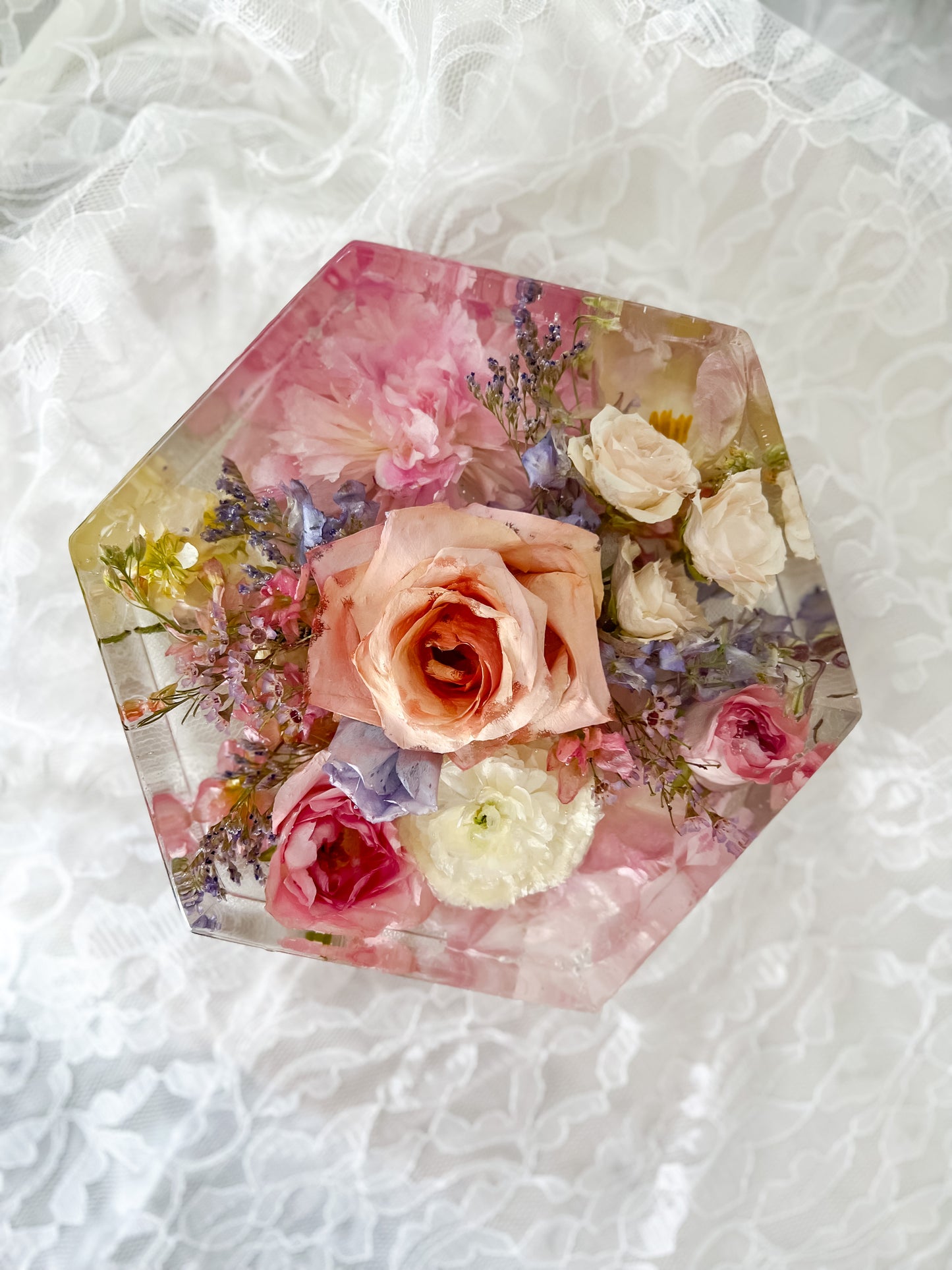 7" Hexagon Resin Flower Preservation