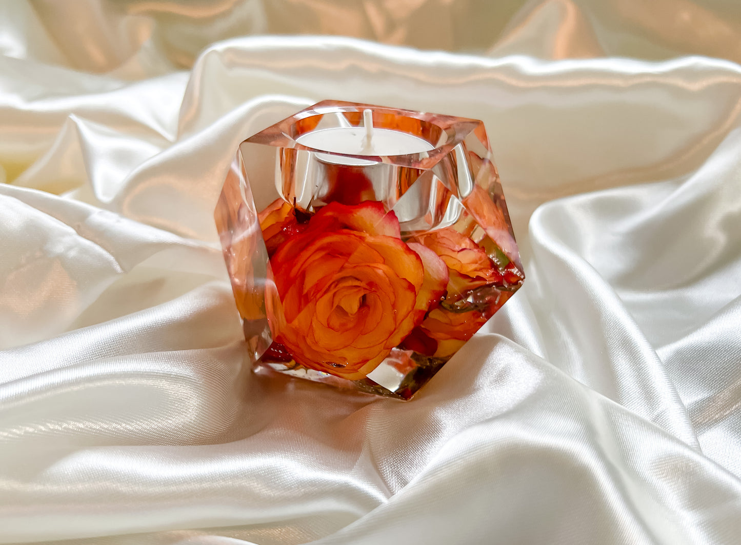 Faceted Tealight Holder Resin Flower Preservation