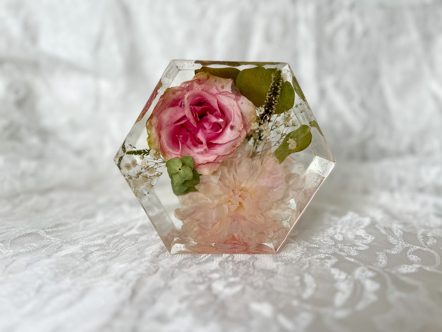 5" Hexagon Resin Flower Preservation