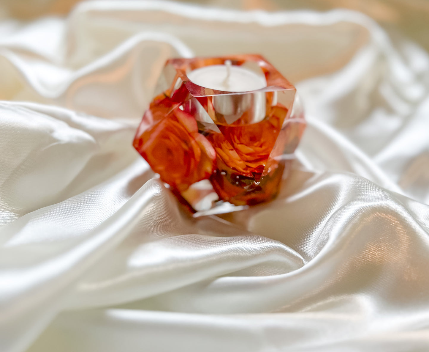 Faceted Tealight Holder Resin Flower Preservation