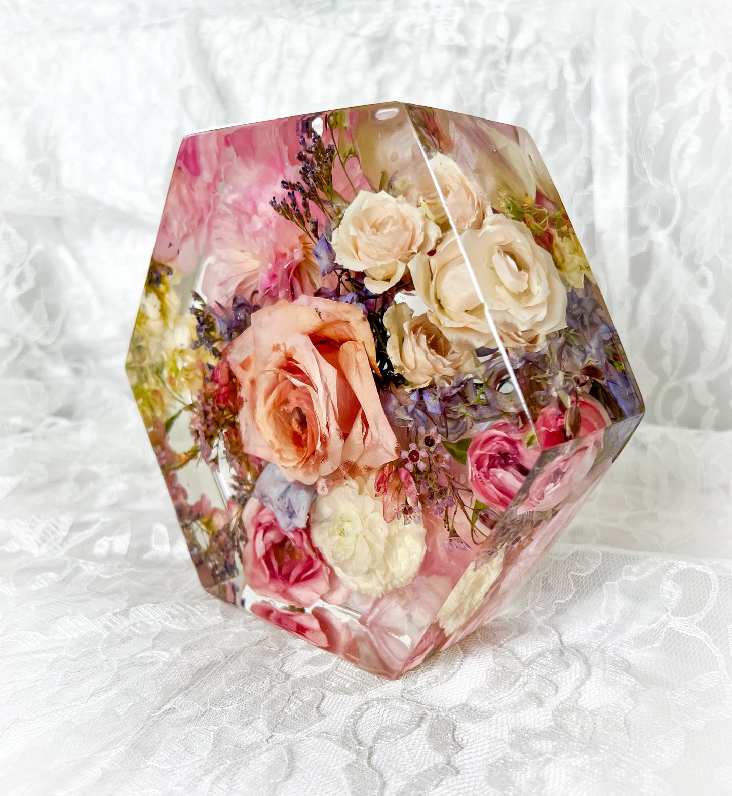 7" Hexagon Resin Flower Preservation