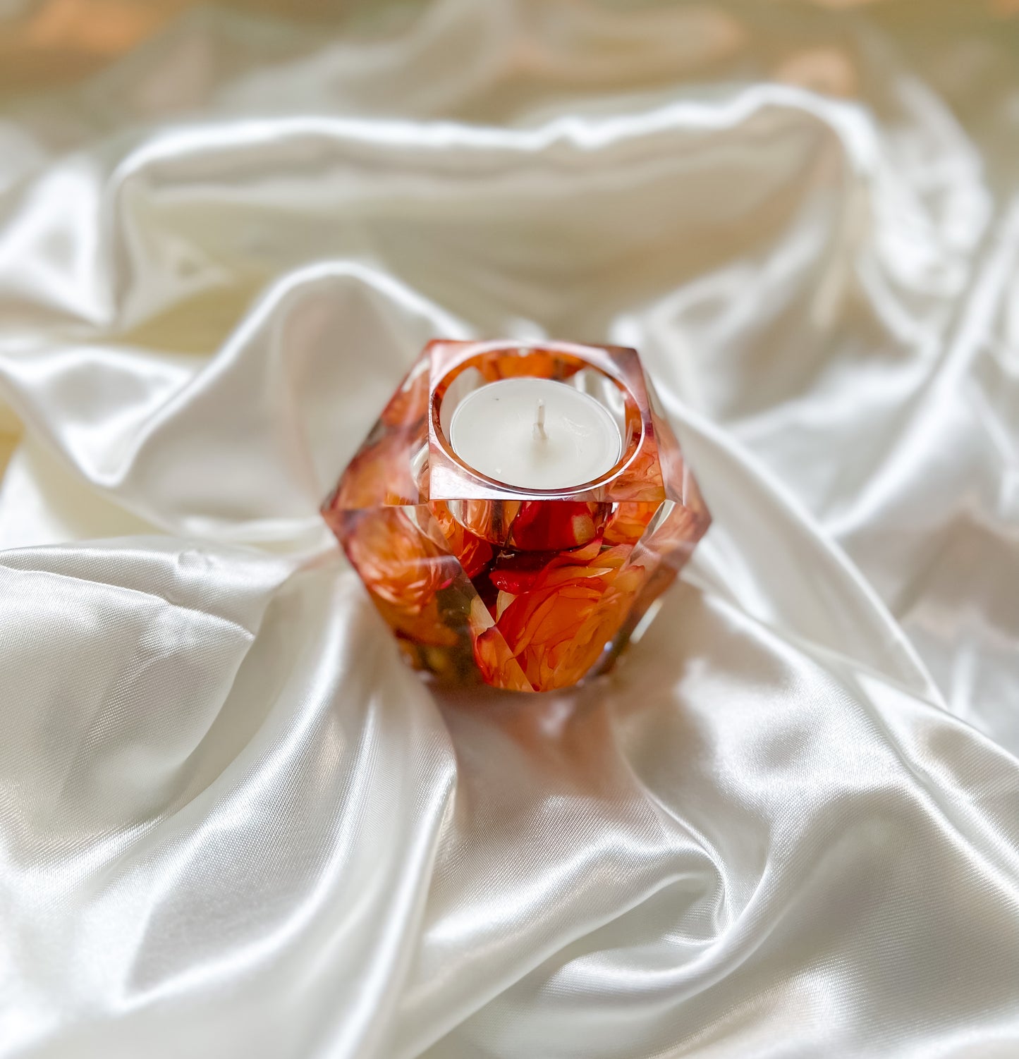 Faceted Tealight Holder Resin Flower Preservation