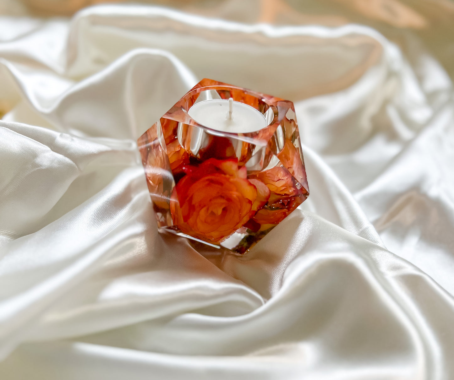 Faceted Tealight Holder Resin Flower Preservation