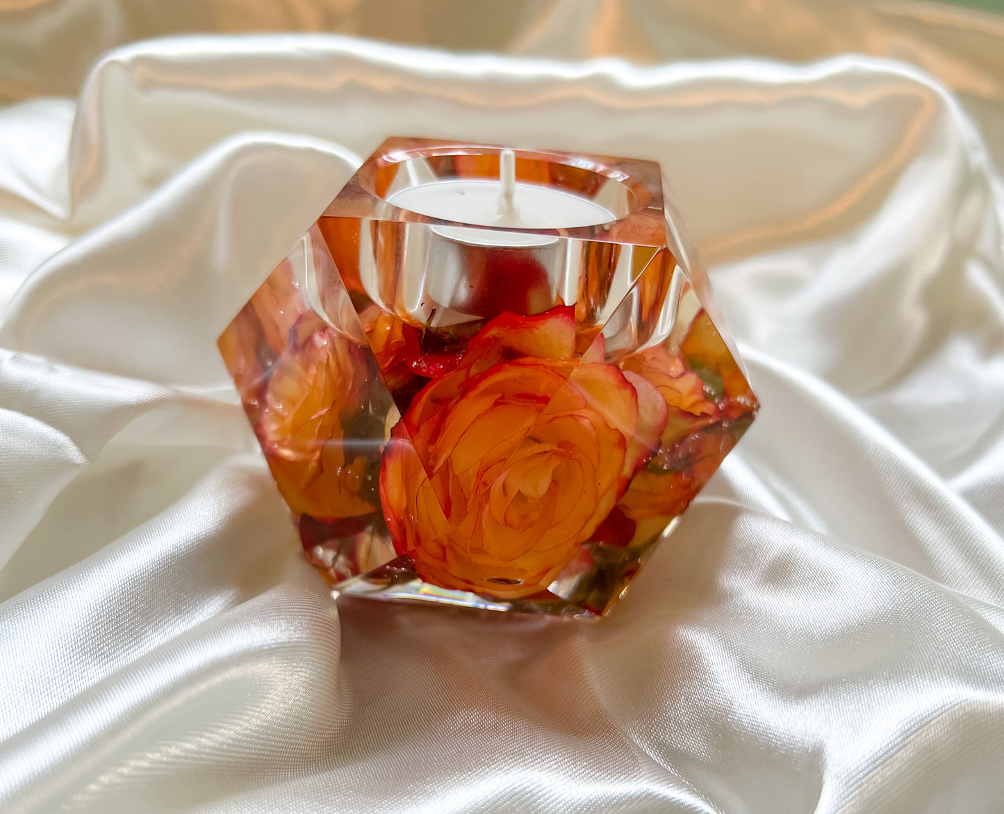 Faceted Tealight Holder Resin Flower Preservation