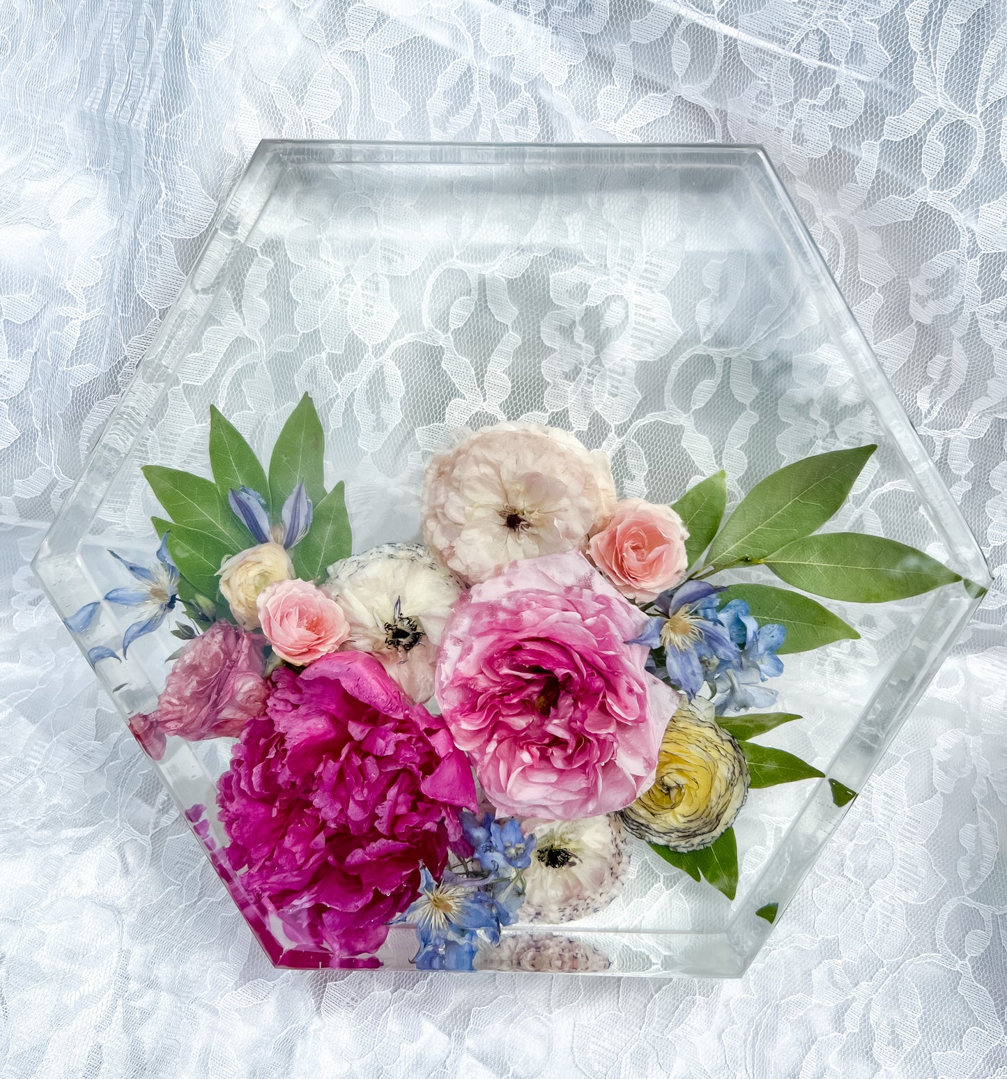 Huge Collection Hexagon Floral Preservation 3D Resin Wedding